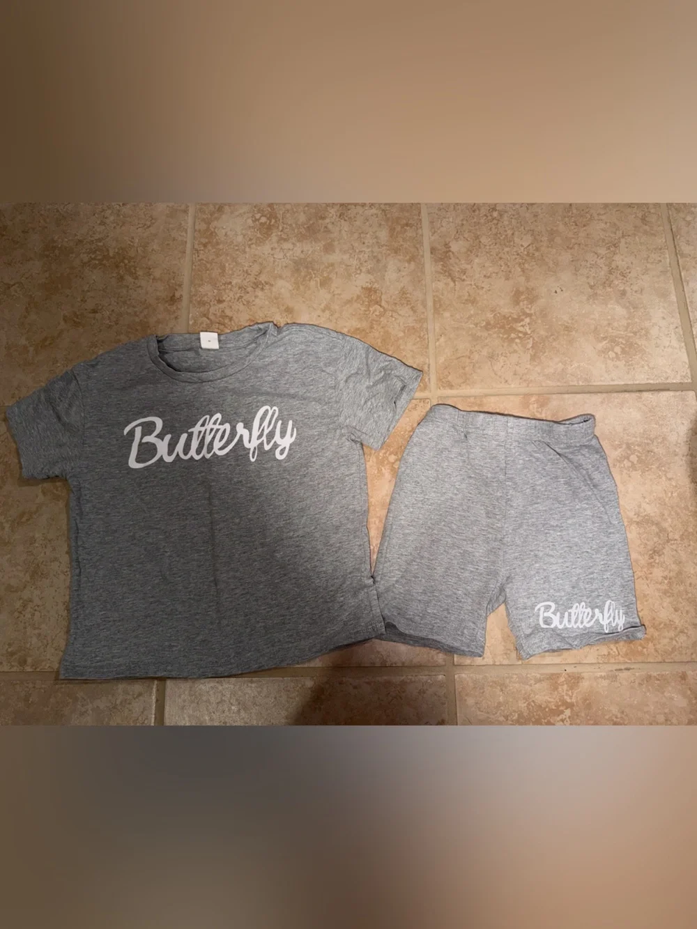 Gray 'Butterfly' Kids Tee & Shorts Set